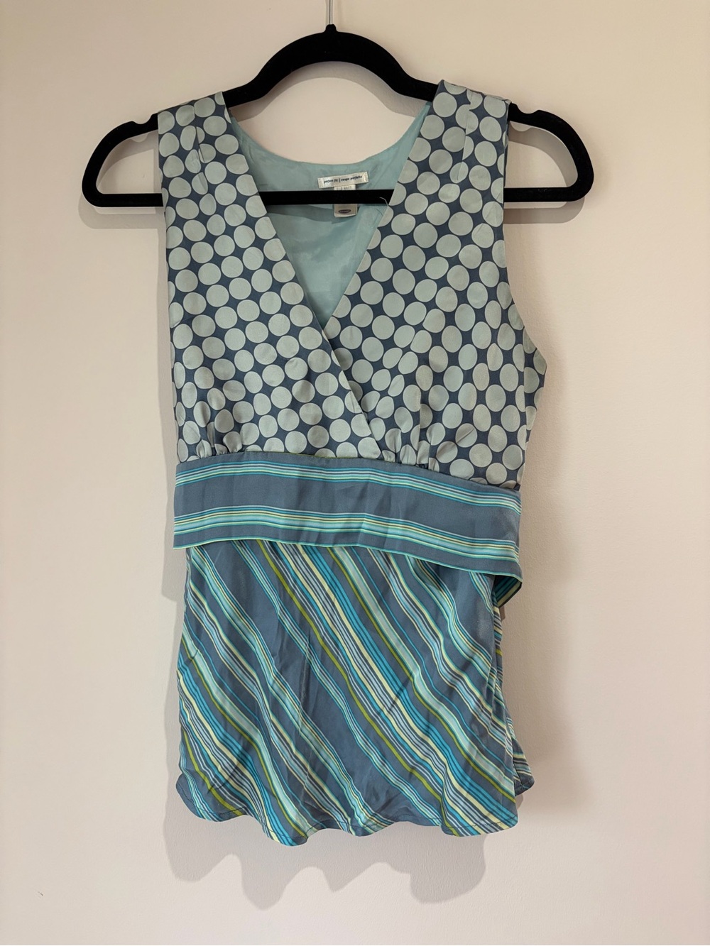 Y2K blue Mixed-Print stripe dot Sleeveless V-Neck babydoll Cami